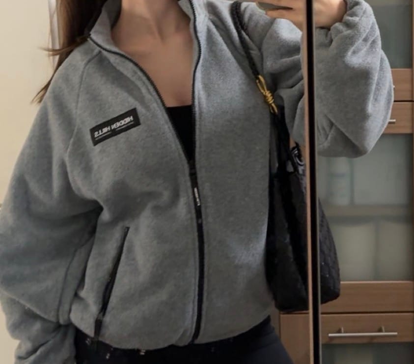 Customer photo review of FLEECE ZIP UP JACKET GREY/BLACK