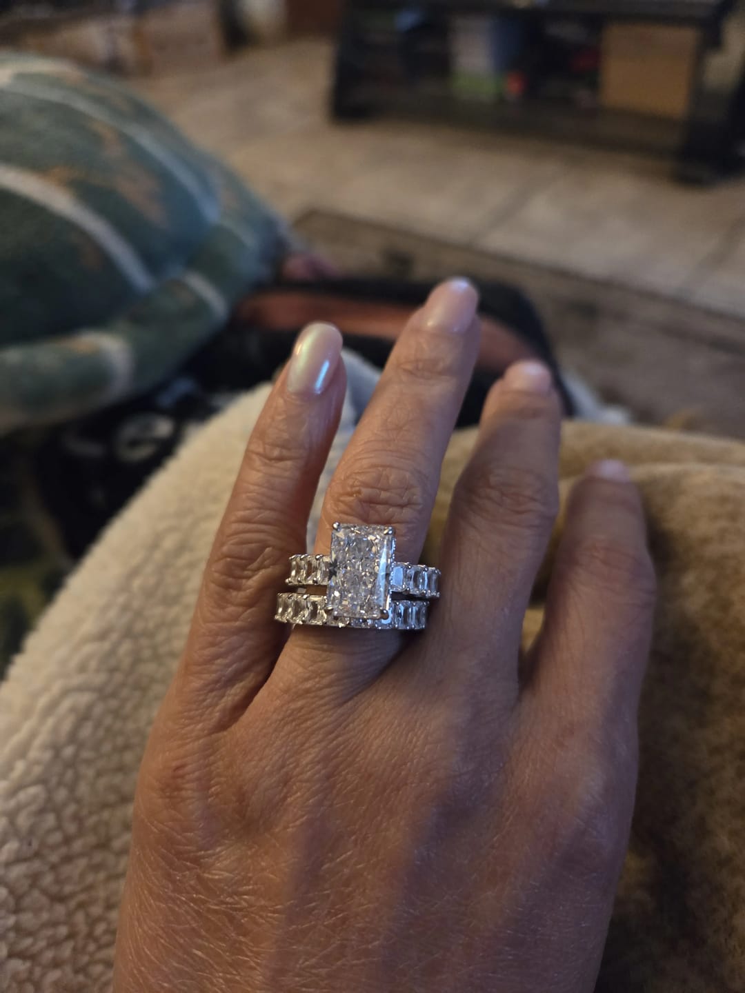 Customer photo review of S925 5.0Ct Luxe Radiant Cut Engagement Ring Travel Ring With Radiant Cut Wedding Band