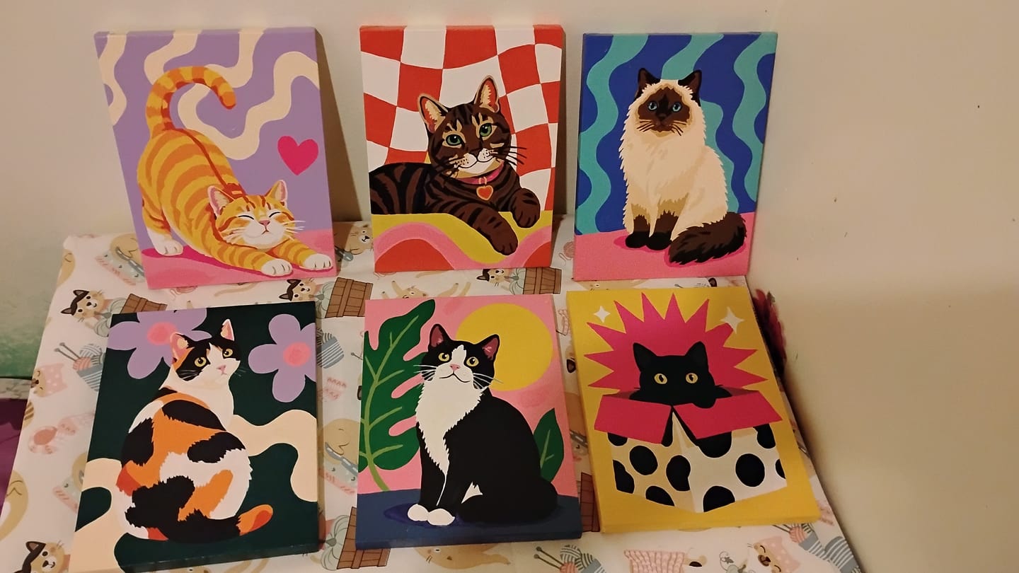Customer photo review of 6 Mini Paintings - Feline Friends Set