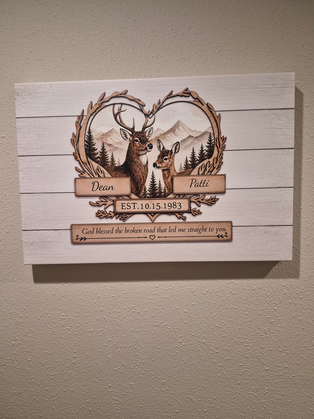 Customer photo review of "God Bless The Broken Road," Personalized Deer Couple Canvas Wall Art