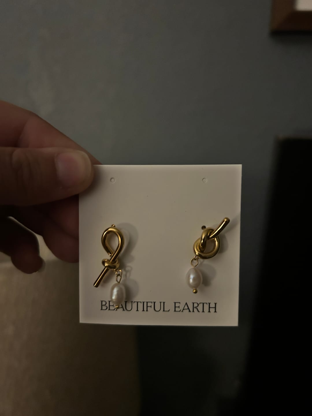 Customer photo review of Knotted Gold & Freshwater Pearl Earrings