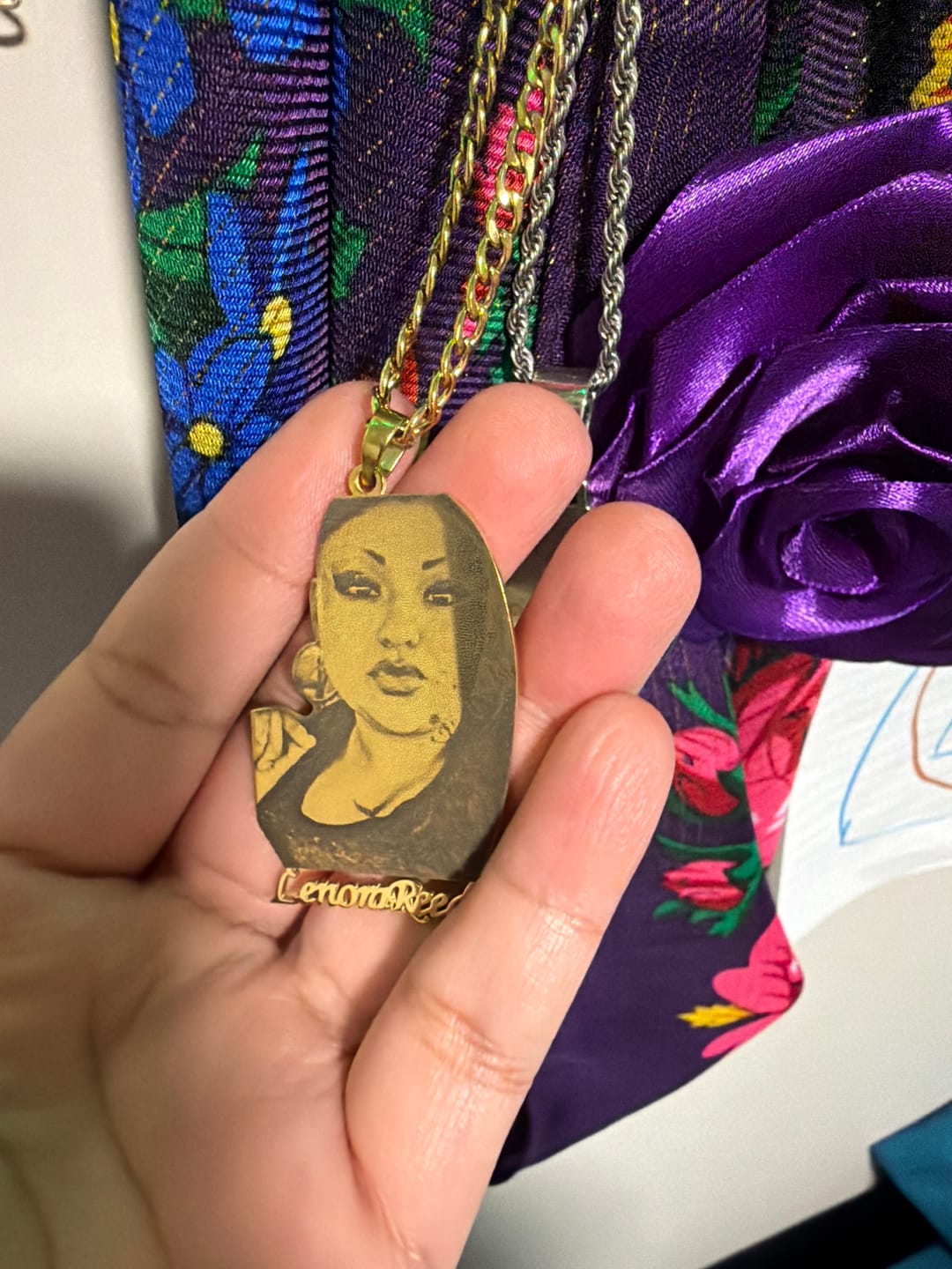 Customer photo review of Custom Photo Engraved Pendant Necklace