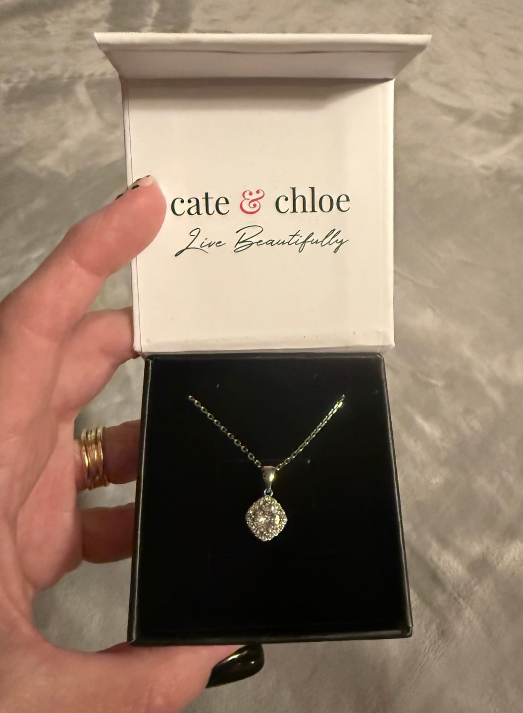 Customer photo review of Celeste 18k White Gold Plated Pendant Necklace with Swarovski Crystals