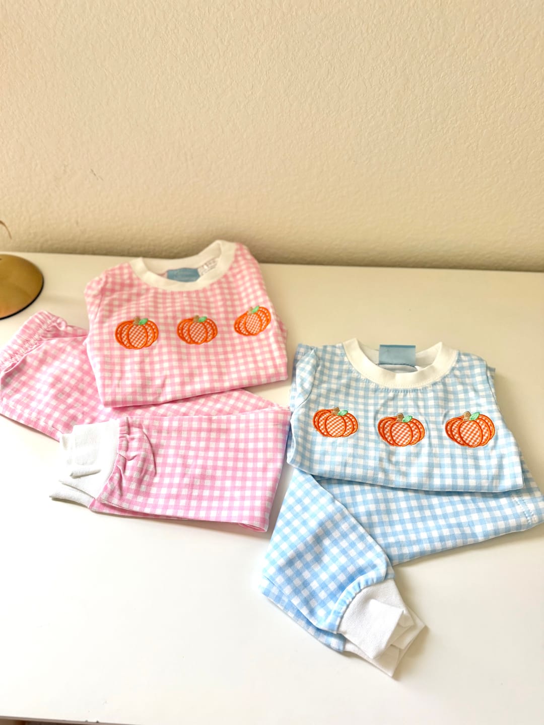 Customer photo review of Pumpkin Trio Pink Gingham Pajamas