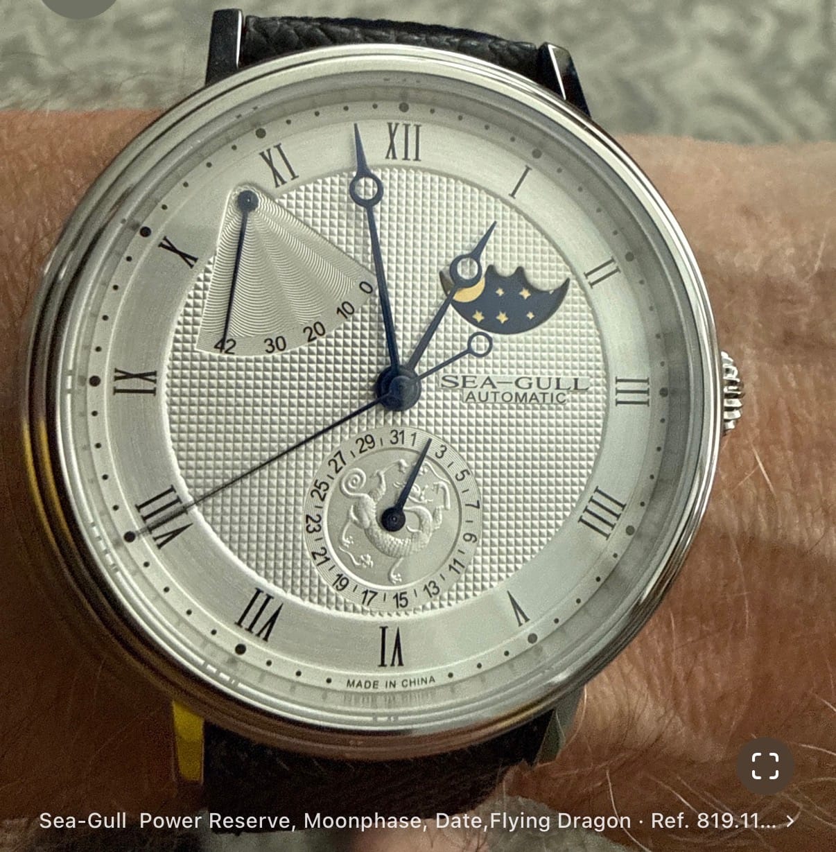 Customer photo review of Moon Phase Calendar Power Reserve Flying Dragon Watch 41mm