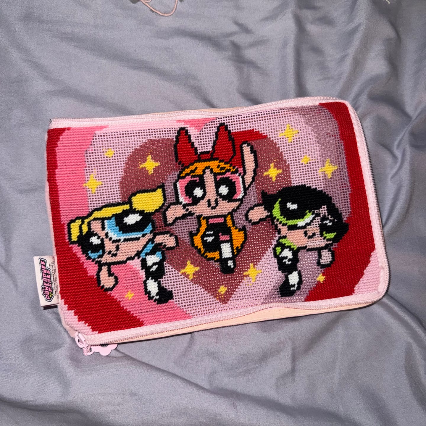 Customer photo review of BEST FRIENDS FOREVER - Needlepoint Pouch Kit