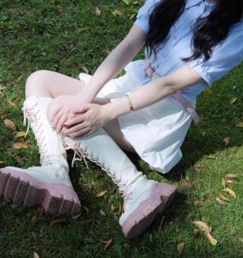 Customer photo review of Strawberry Cream Chunky Sole Knee-High Boots