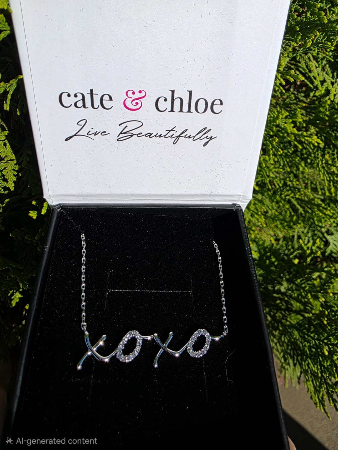 Customer photo review of Jocelyn 18k White Gold Plated XOXO Pendant Necklace with Swarovski Crystals