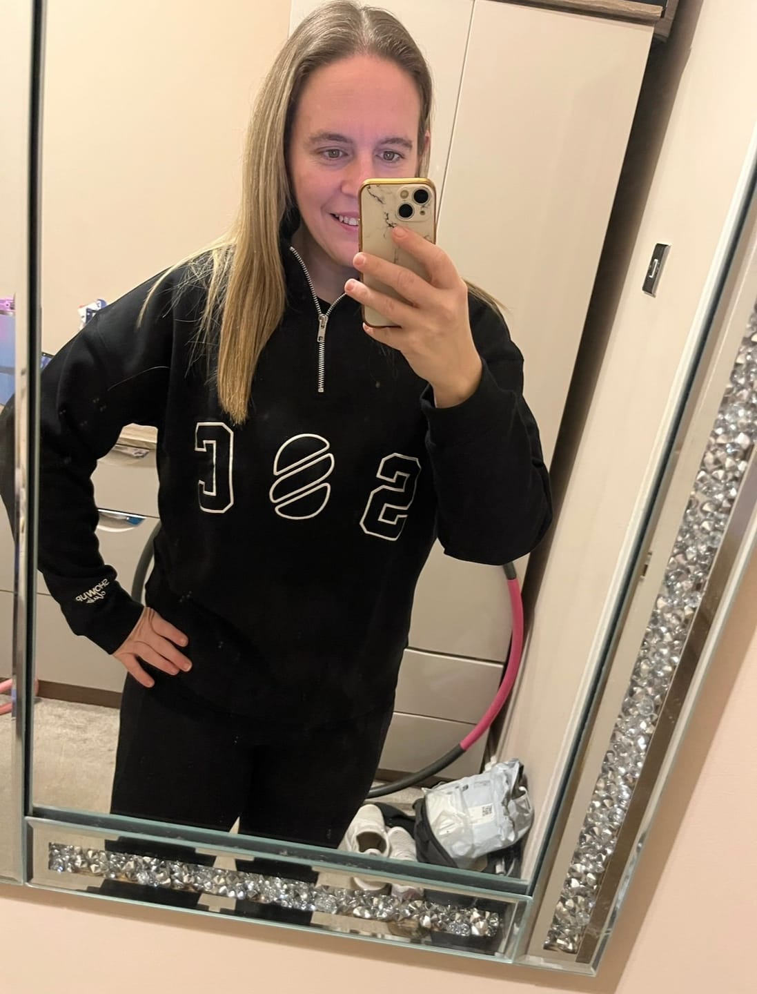 Customer photo review of Funnel Neck Relaxed Fit Half Zip - Black