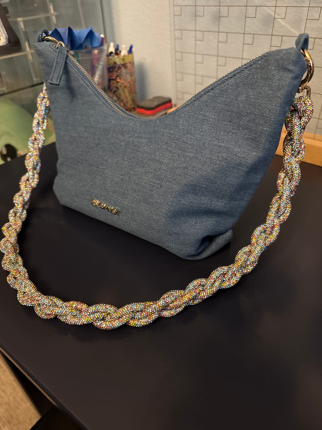 Customer photo review of PETITE CROWN STRAP - Confetti