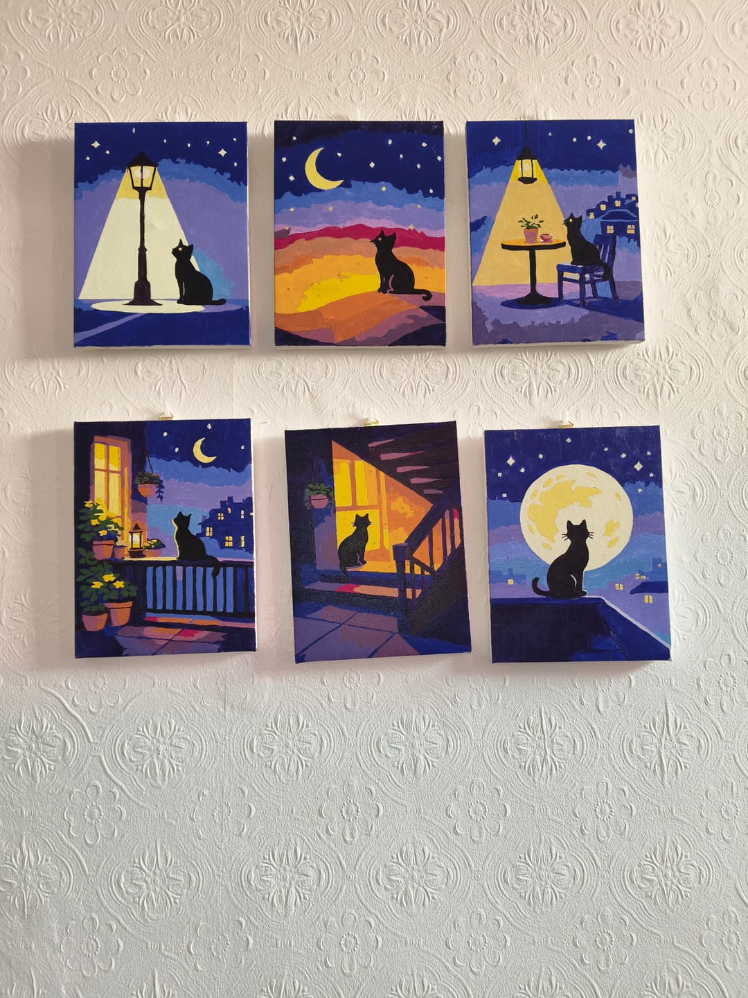 Customer photo review of 6 Mini Paintings - MIdnight Cat Set