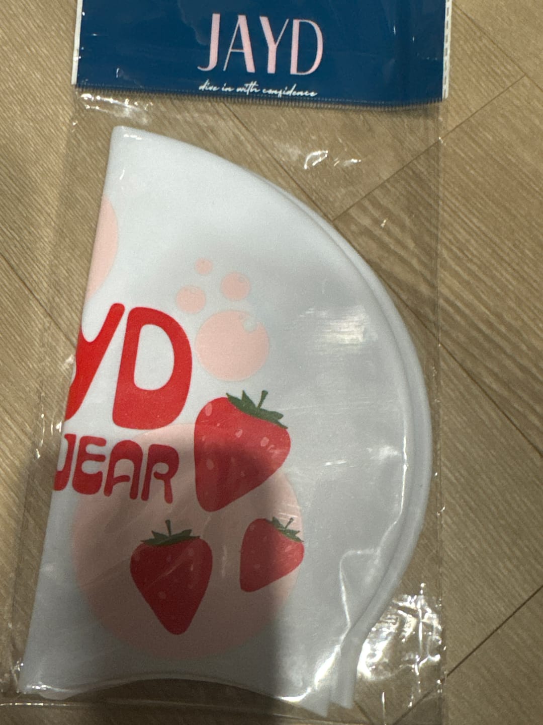 Customer photo review of JAYD Swim Cap - Strawberry Fields