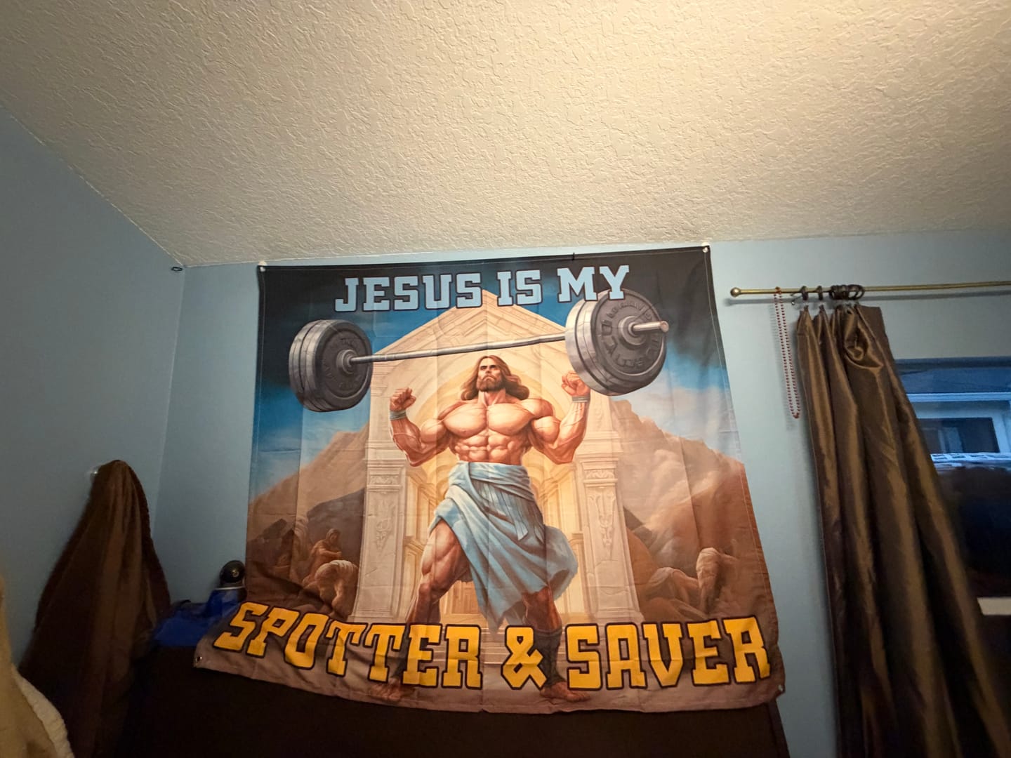 Customer photo review of Gym Flag Strong Jesus with Barbell The Ultimate Deadlifter 11268