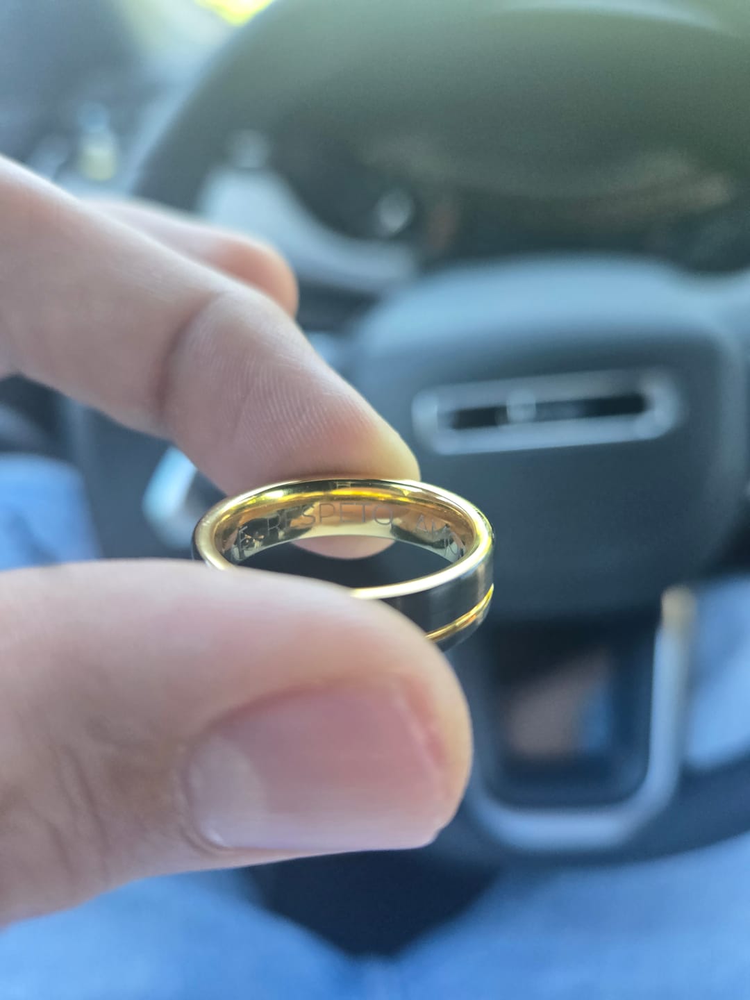 Customer photo review of Black Brushed / Yellow Gold Stripe & Interior - 6mm
