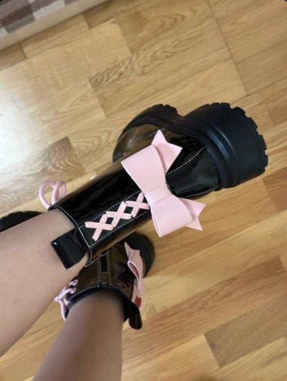 Customer photo review of Pink Patent Leather Ankle Boots