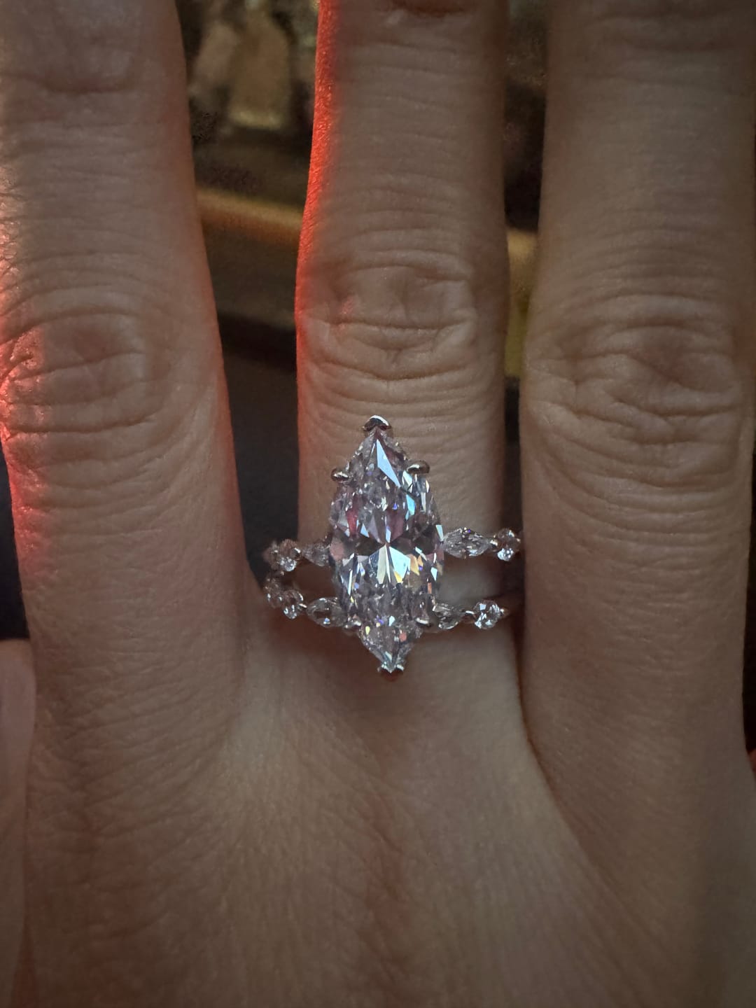 Customer photo review of S925 3.0Ct Marquise Cut Engagement Ring & Matching Wedding Band Stackable Ring Sets in Sterling Silver
