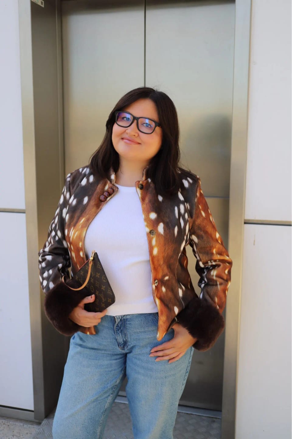 Customer photo review of Melissa Contrast Cuff Faux Fur Jacket