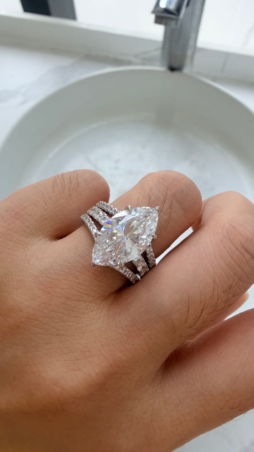 Customer photo review of S925 4.5Ct Marquise Cut Engagement Ring With Enhancer Wedding Band Wedding Ring Set