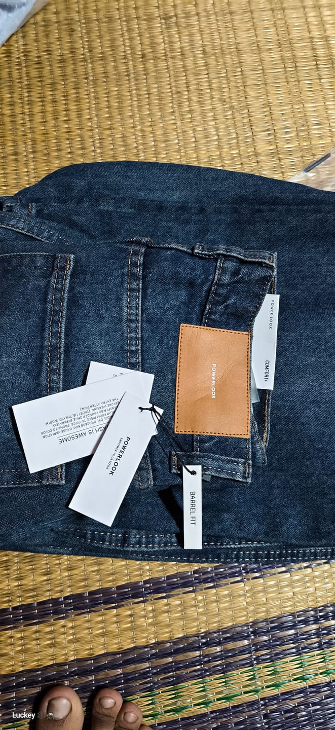 Customer photo review of Blue Panelled Barrel Fit Jeans