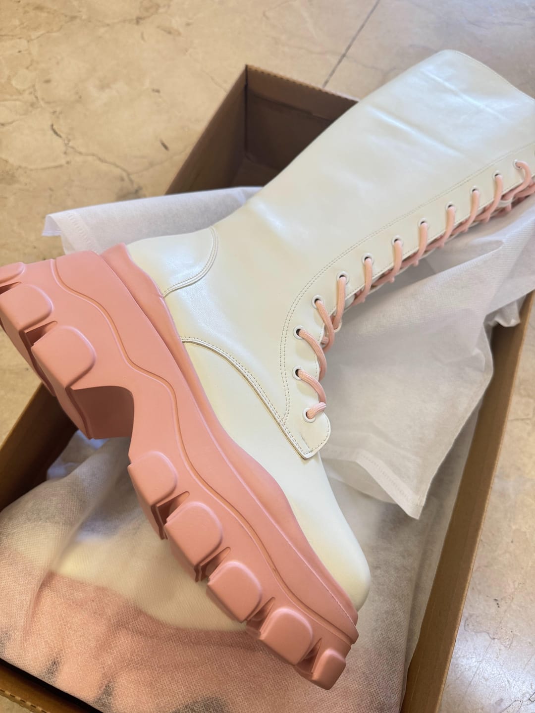 Customer photo review of Strawberry Cream Chunky Sole Knee-High Boots