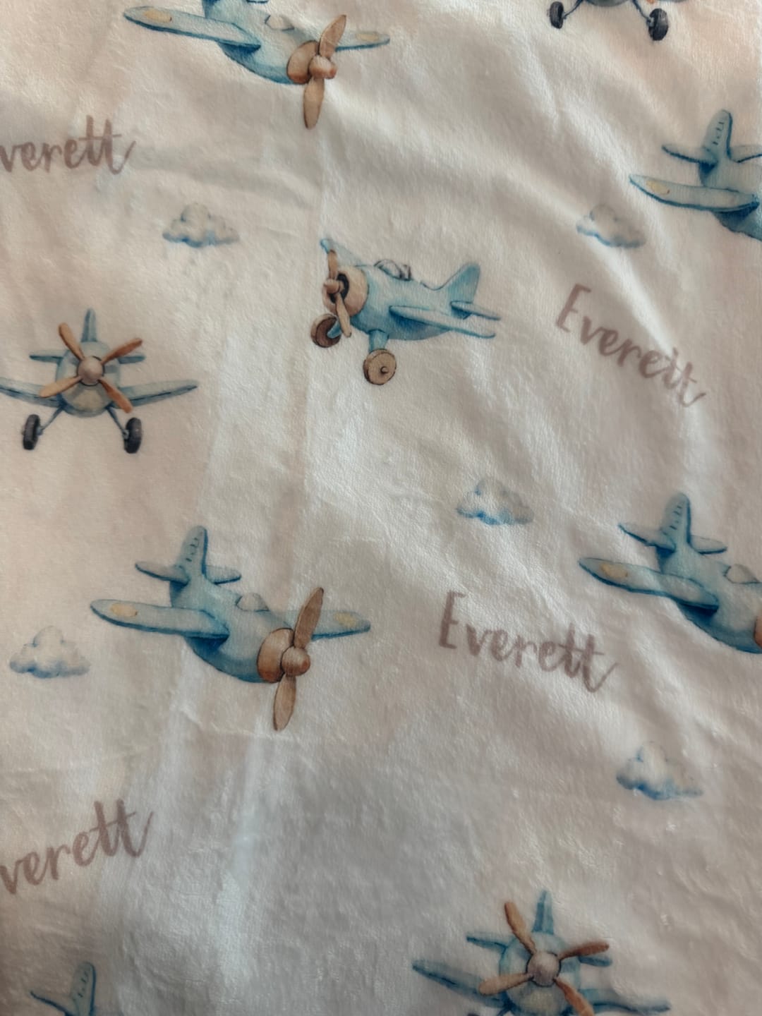 Customer photo review of Airplane adventure personalized baby blanket