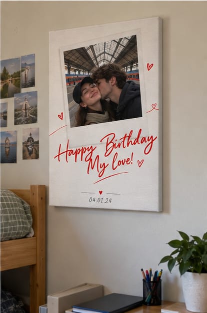 Customer photo review of Custom Birthday Couple Photo Canvas Wall Art