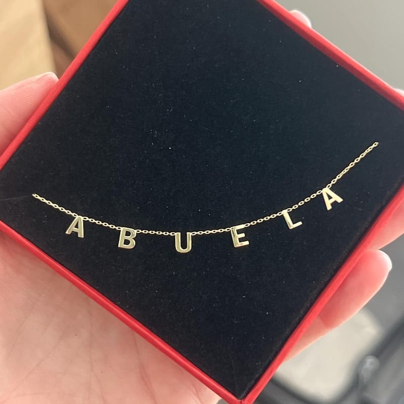 Customer photo review of 14K Gold Letter Necklace