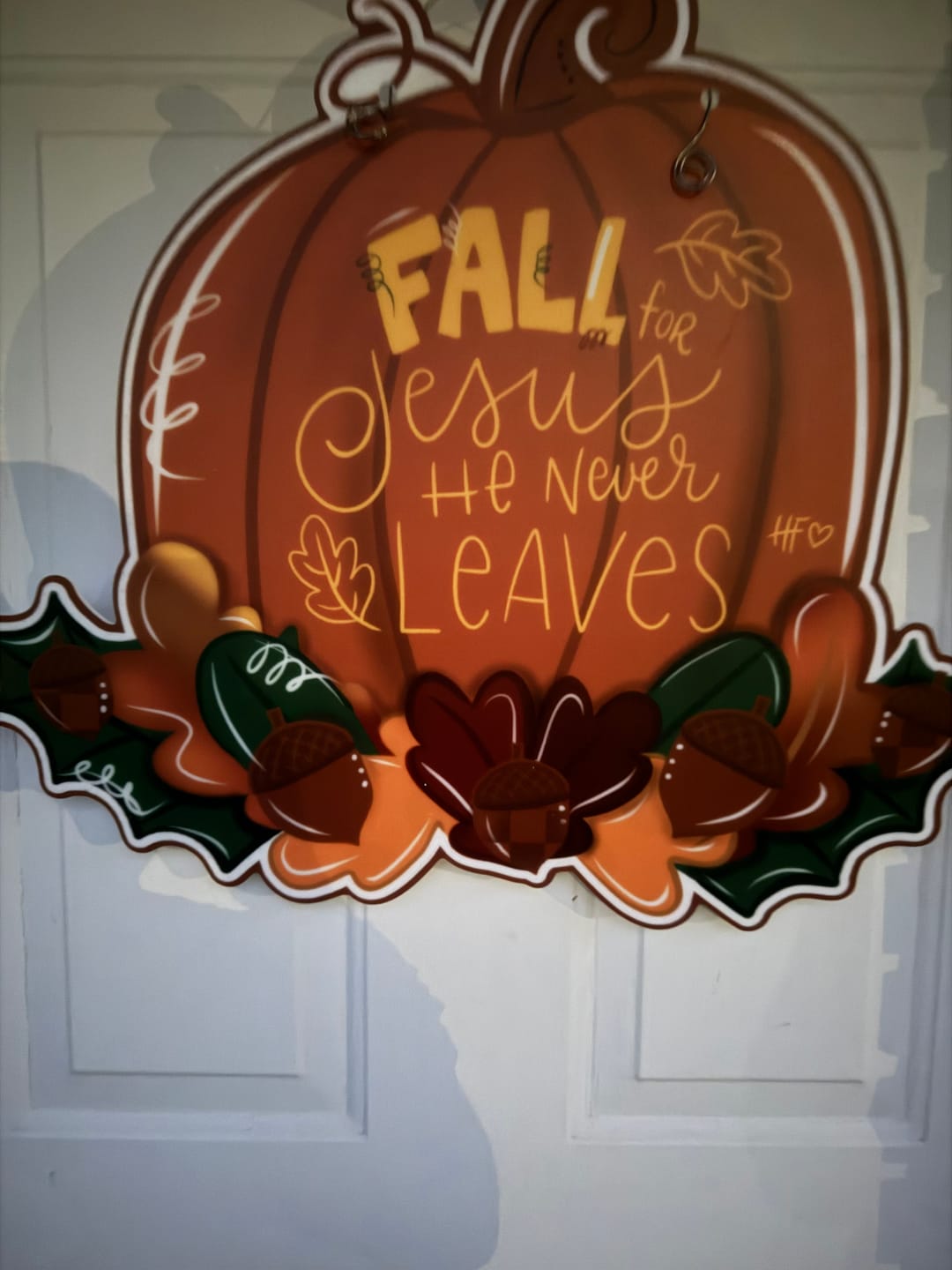 Customer photo review of Fall For Jesus Thanksgiving Pumpkin Door Hanger