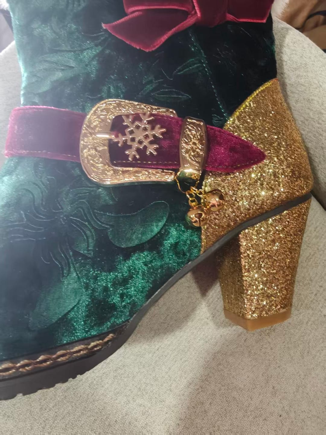 Customer photo review of Christmas Charm Velvet Ankle Boots