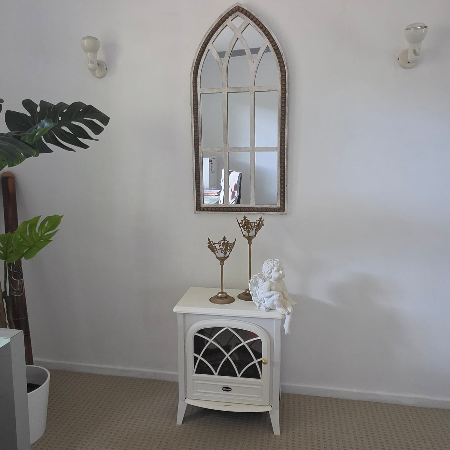 Customer photo review of Vincent French Provincial Gothic Arch Window Mirror, Whitewashed Fir & Beaded Trim 100cm
