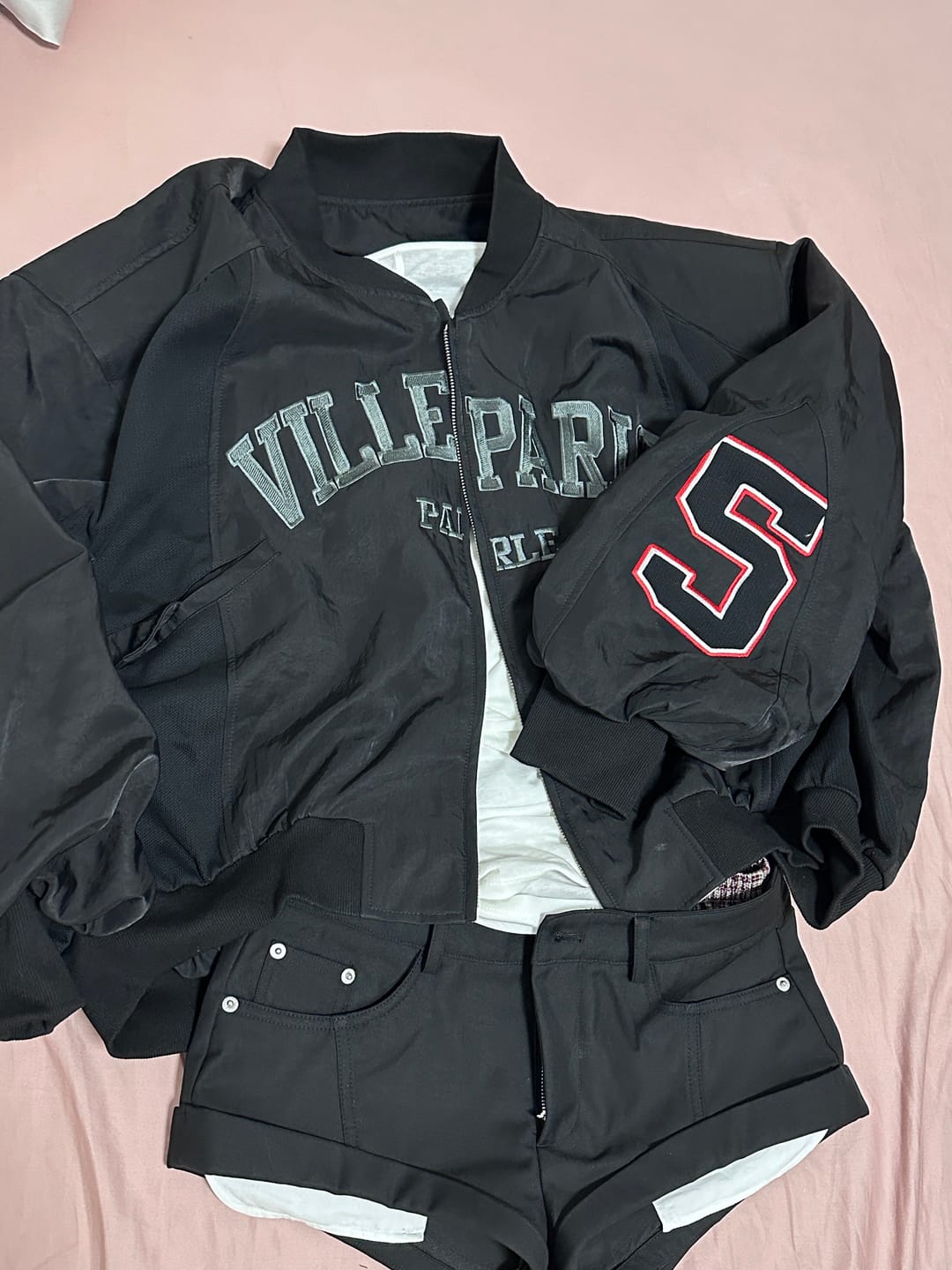 Customer photo review of WARDEN EDGE Varsity Graphic Oversized Bomber Jacket