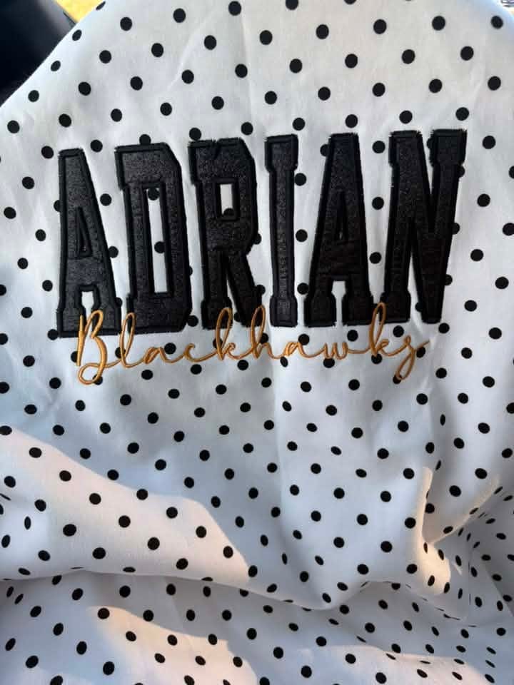 Customer photo review of Custom Embroidered Glitter Vinyl Team Polka Dot Sweatshirt - Game Day Best Gear | Gifts for Sports Mom | Game Day Wear