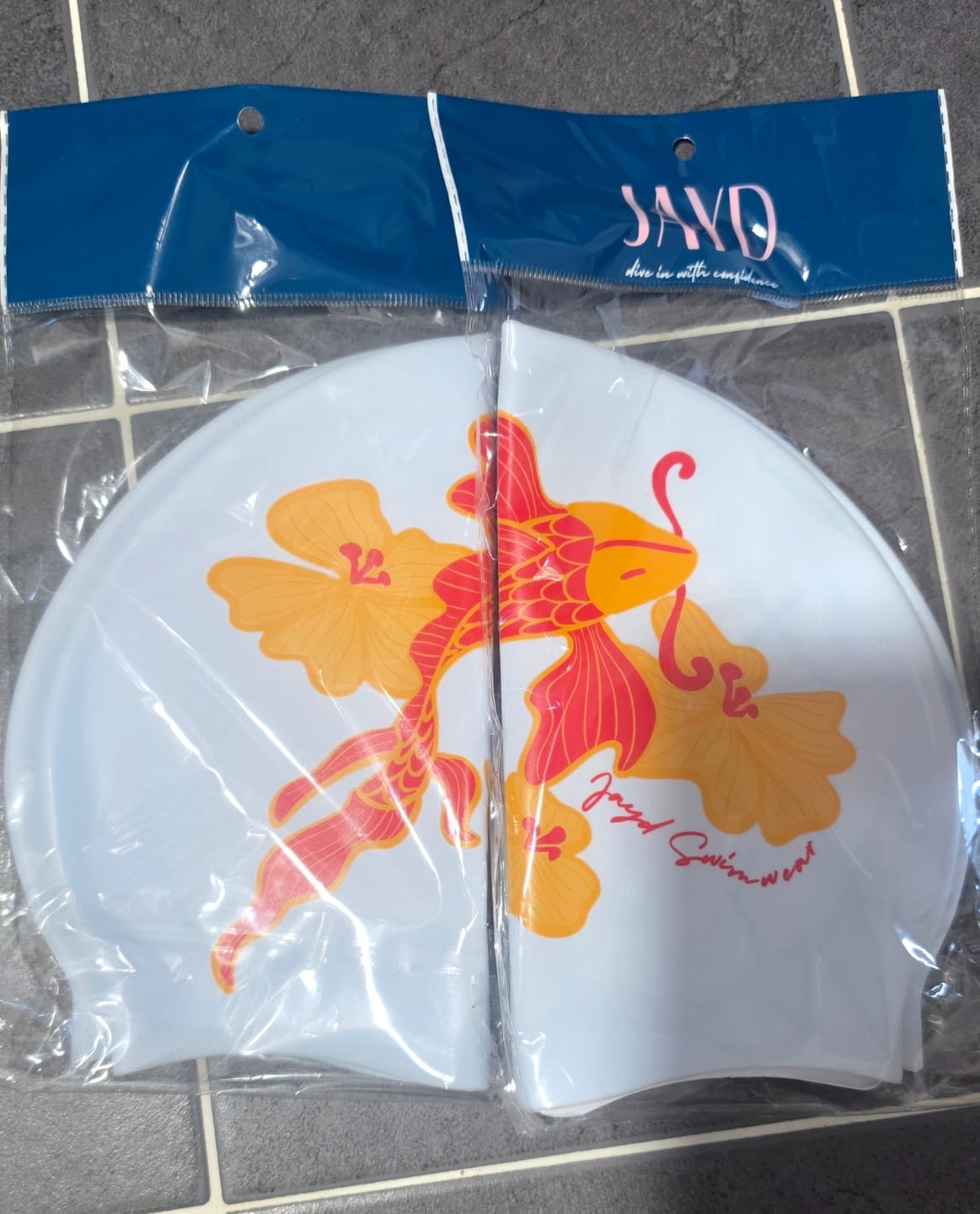 Customer photo review of JAYD Swim Cap - Lucky Koi
