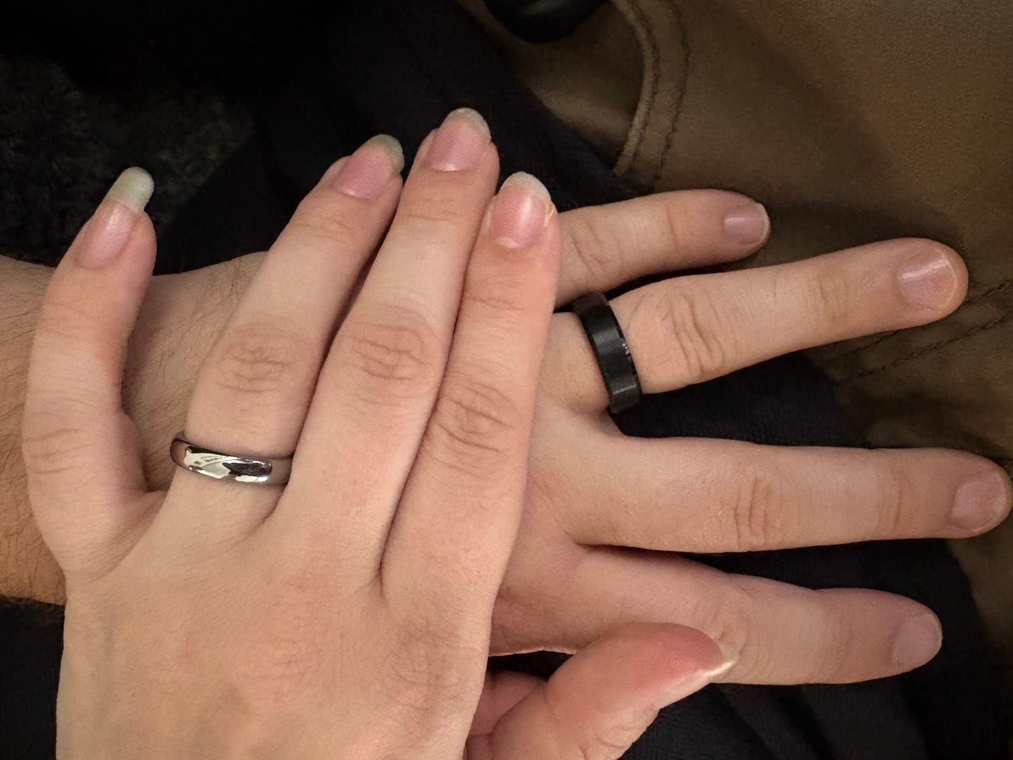 Customer photo review of His & Hers Set | Black Brushed Red w/ Polished Silver | 4mm + 6mm