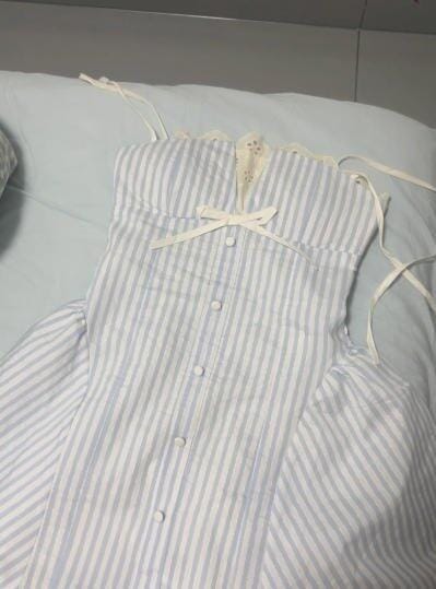 Customer photo review of Seaside Dream Blue Striped Mini Dress