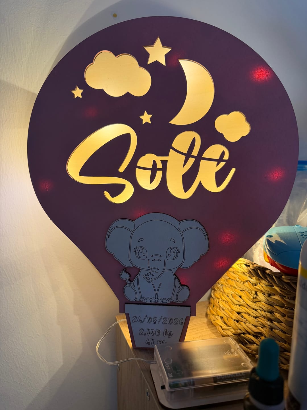 Customer photo review of Lampada Nascita Mongolfiera Personalizzata