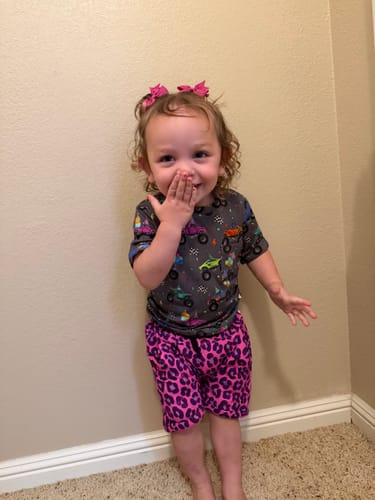 Customer photo review of French Terry Harem Shorts (Biscuit’s Birthday)