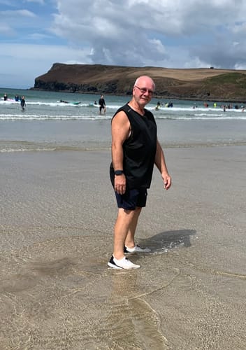 Customer's Aleader Xdrain Crew shoes worn while standing on a sandy beach.