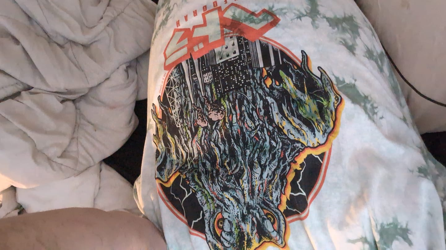 Customer photo review of HEDORAH: THE SMOG MONSTER - TIE-DYE T-SHIRT (TOXIC TIE DYE)