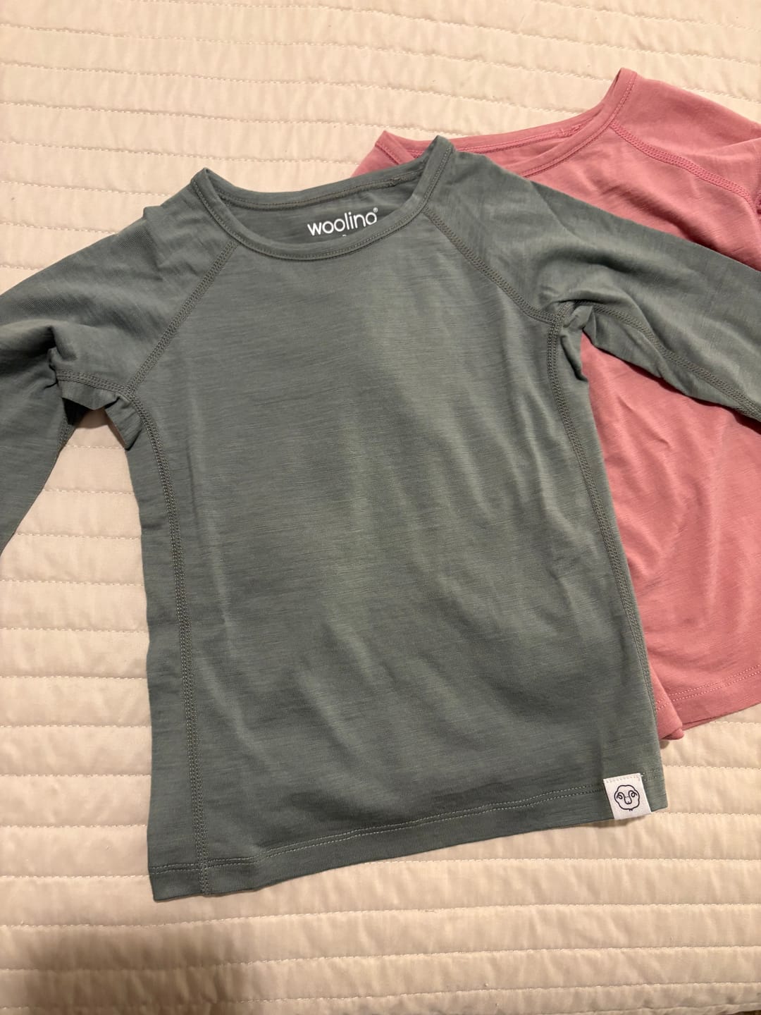 Customer photo review of Kids Merino Wool Base Layer, Long Sleeve Top, Blush Pink