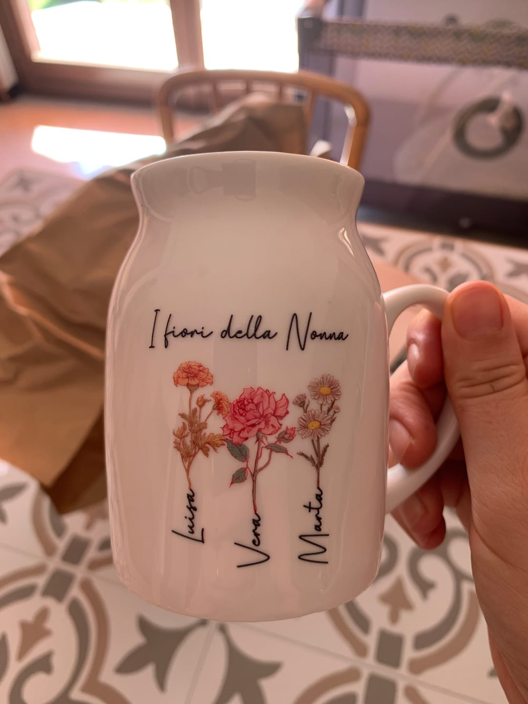 Customer photo review of Il giardino della mamma – Vaso personalizzato con nome e fiori per mamma e nonna