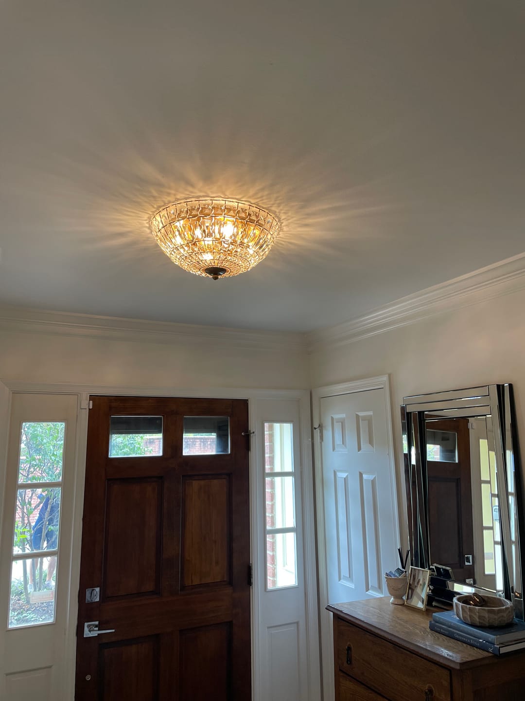 Customer photo review of French Country Antique Bronze Round Crystal Cage Flush Mount