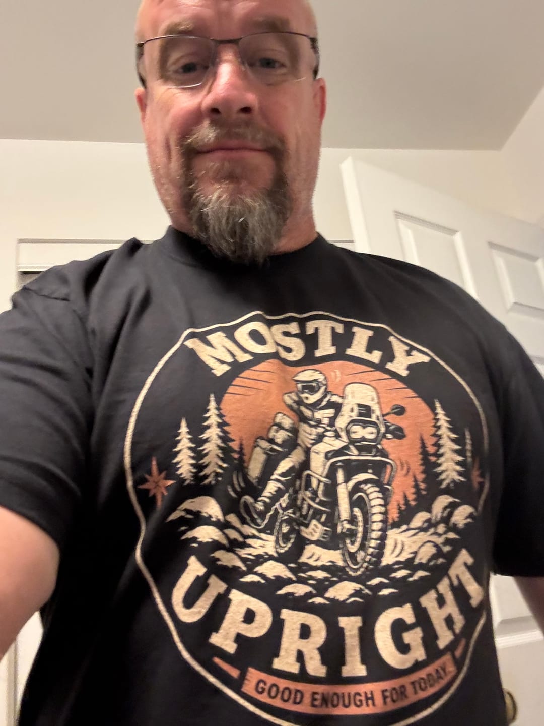 Customer photo review of Mostly Upright T-Shirt