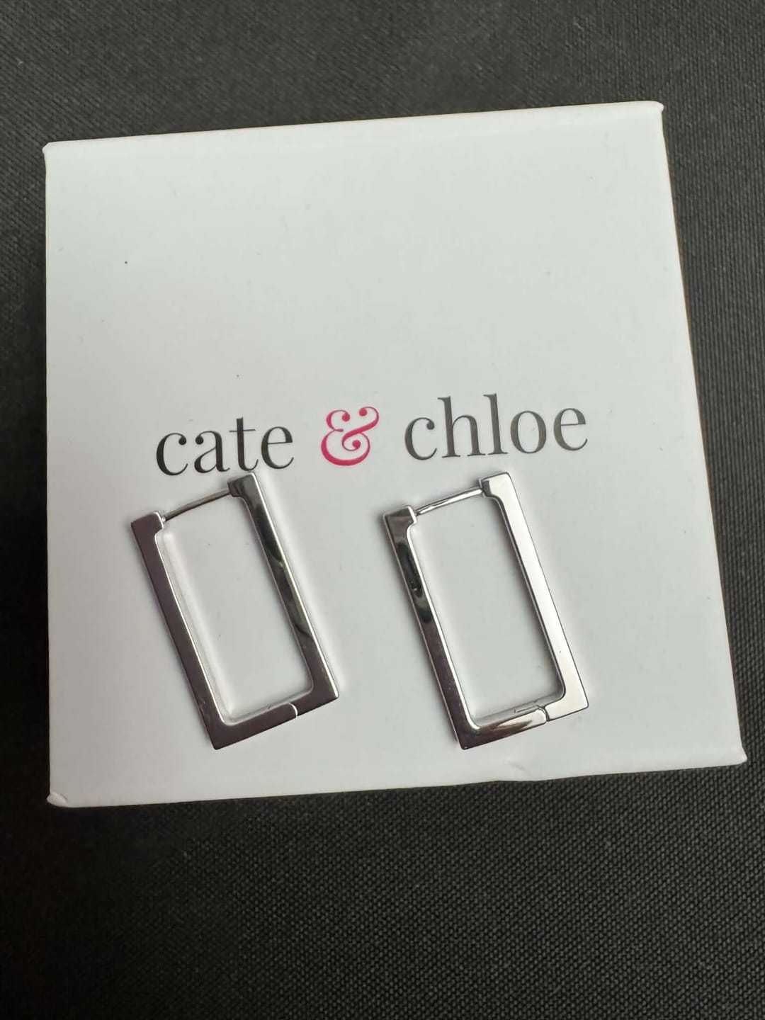 Customer photo review of Annalise 18k White Gold Plated 24mm Silver Square  Hoop Earrings