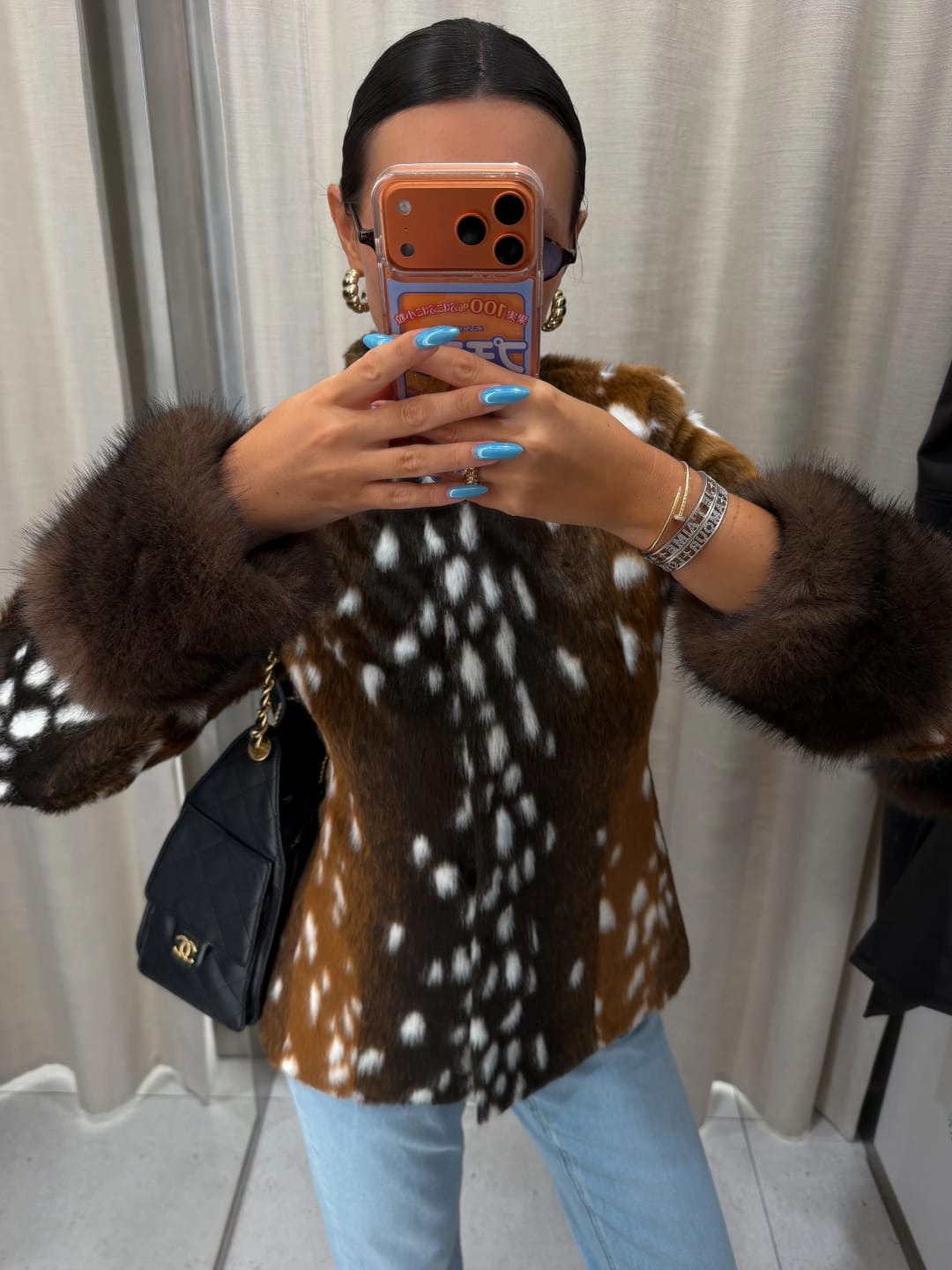 Customer photo review of Anne Contrast Cuff Faux Fur Jacket