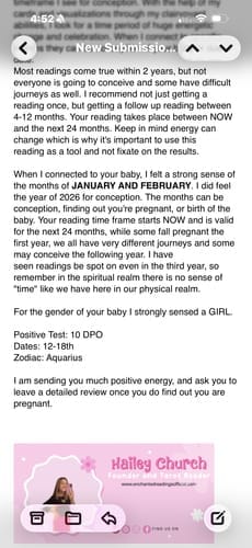 Customer photo review of Timing & Gender Predictions