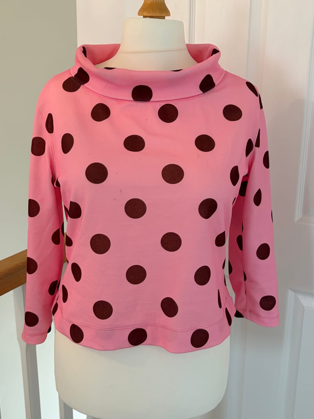 Customer photo review of Baby Pink Brown Large Polka Print Liverpool Bullet Stretch Fabric