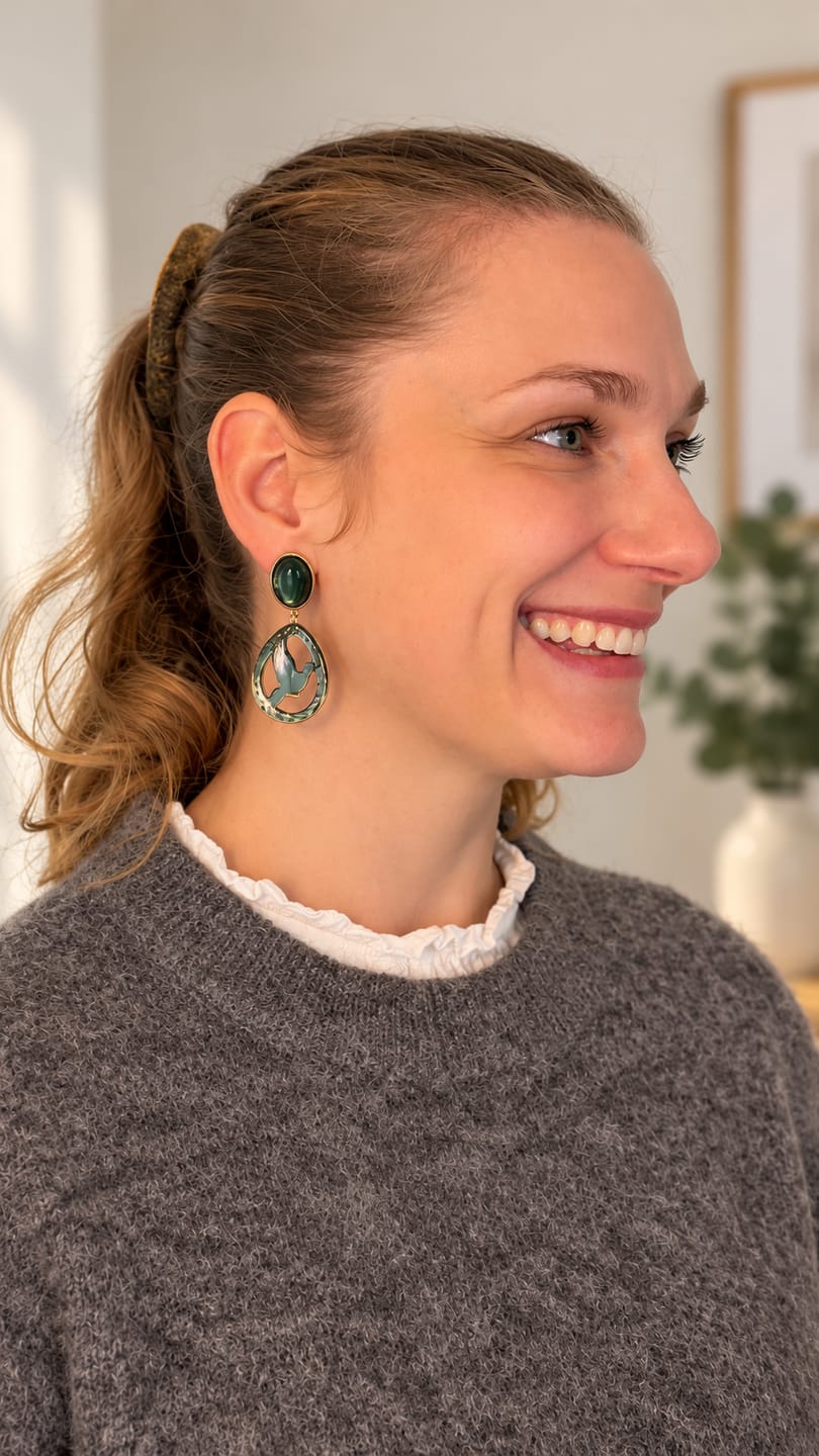 Customer photo review of Fasan-Ohrstecker in Silbergrün von AmuseToi