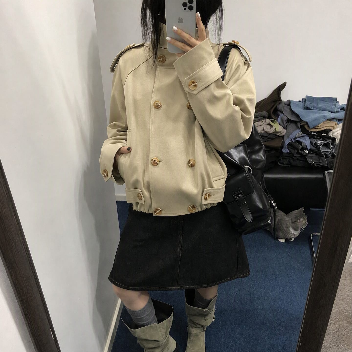 Customer photo review of IAMXIAA High-Neck Cropped Balloon Trench Jacket