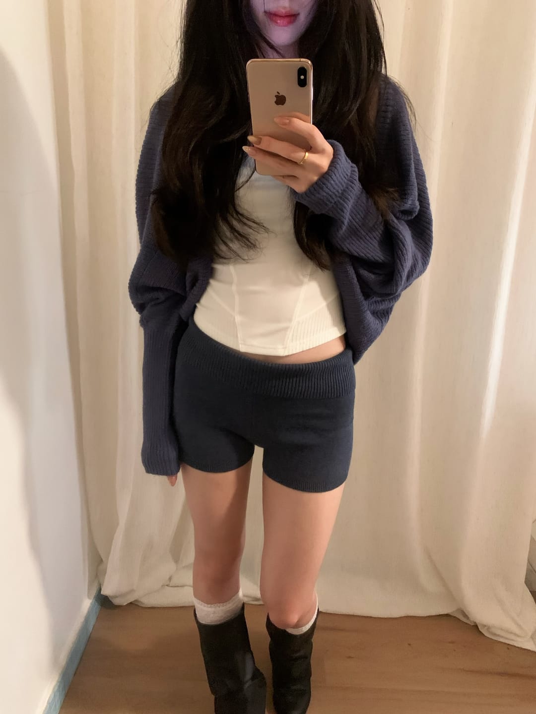 Customer photo review of Rase le sol Open-Front Sculpted Sleeve Knit Cardigan